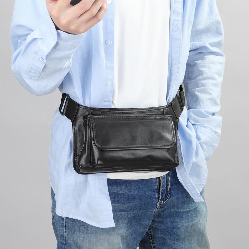 ウエストポーチ メンズ 本革 牛革 レザー スマホポーチ 携帯ケース 多機能 ショルダーバッグ 斜め掛け ボディバッグ 耐摩耗性 おしゃれ 日常使い 普段使い 街歩き お出かけ 財布 ウォレット ブラック