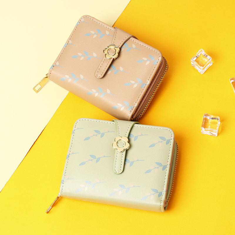 財布 レディース 韓国風 PUレザー 花柄 プリント ファスナー ショート 小銭入れ コインケース カードケース スナップボタン 学生 普段使い カジュアル かわいい おしゃれ ブラック ピンク ブルー