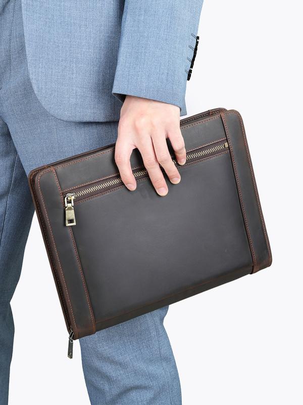 メンズクラッチバッグ 男性 セカンドバッグ ハンドバッグ クレイジーホースレザー 本革 大容量 多機能 タブレット収納ポーチ ビジネス 通勤 高級感 コーヒー ブラウン ブラック|Grams店