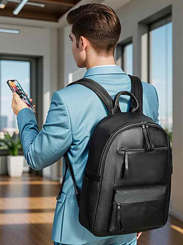 リュックサック メンズ ビジネス カジュアル 本革 牛革 手作り バックパック 旅行 通勤 PC収納 ノートパソコン対応 15インチ 大容量 耐摩耗 ブラック 鞄