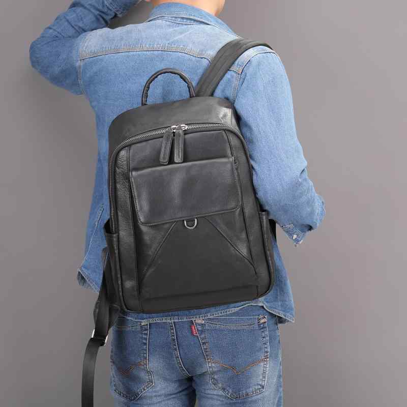 リュックサック メンズ 本革 牛革 大容量 PC収納 多機能 防水 耐摩 防犯 耐衝撃 拡張 負担軽減 欧米 レトロ ヴィンテージ アウトドア 旅行 ビジネス 出張 黒
