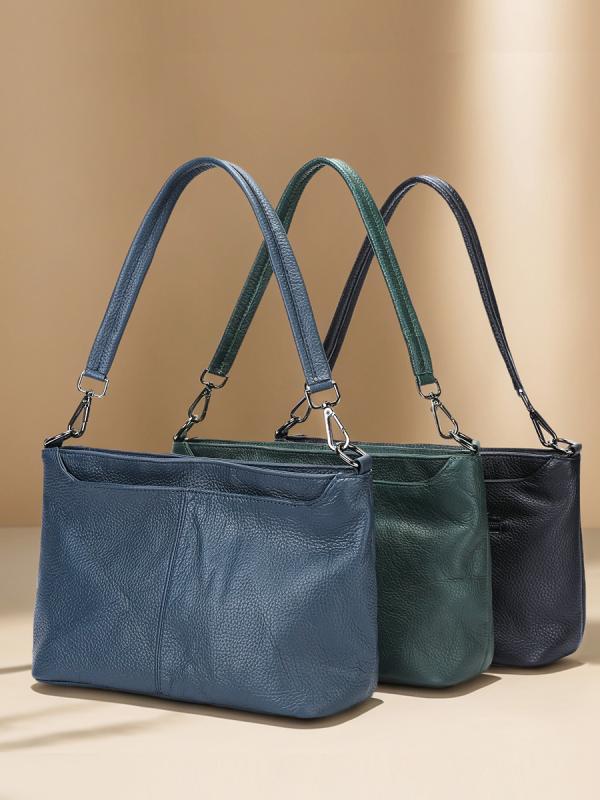 バッグ レディース 女性用 本革 牛革 レザー 鞄 ショルダーバッグ ワンショルダー クロスボディ ポシェット 2WAY 肩掛け シンプル スタイリッシュ スクエア 横型 ミディアムサイズ ソフト 通勤 普段使い ステッチ ブラック グリーン ブル|Grams店