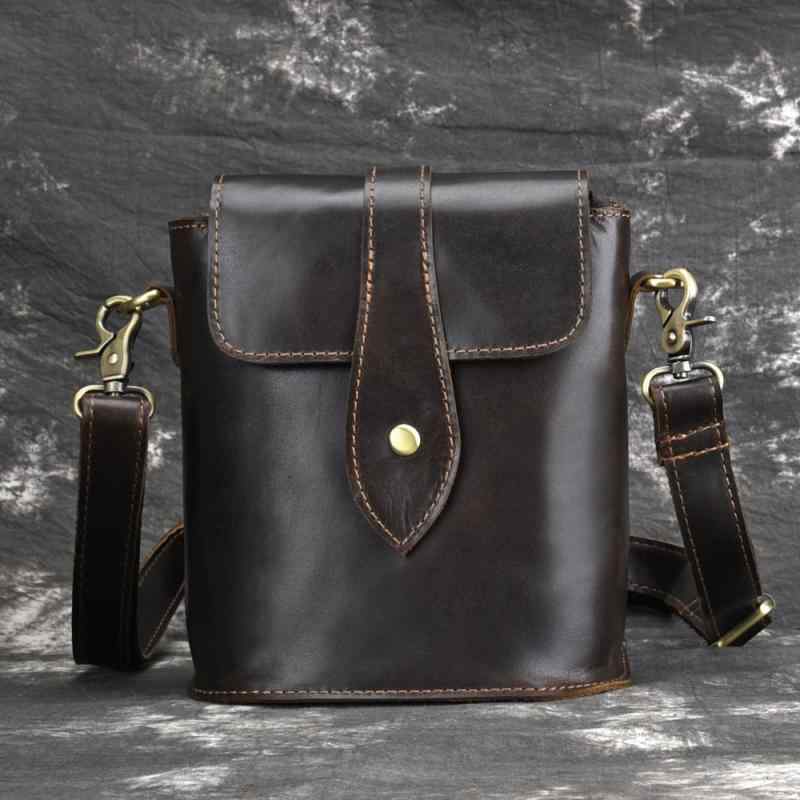 ショルダーバッグ メンズ 男性 ダークブラウン ロング 本革 牛革 レザー オイルワックスレザー 欧米風 レトロ シンプル カジュアル 普段使い 鞄