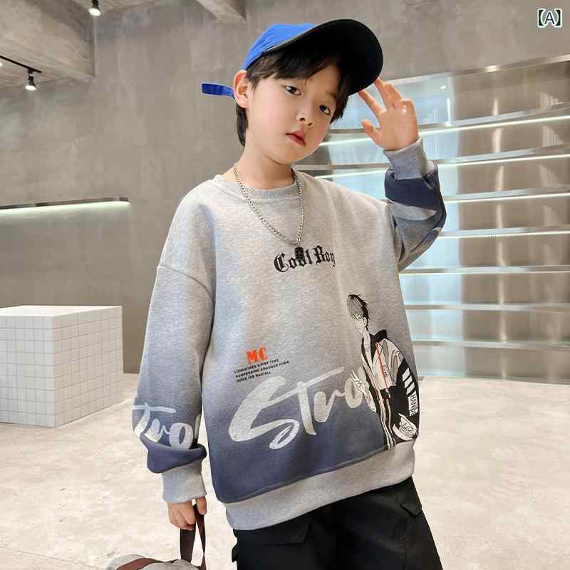 キッズ 男の子 トレーナー スウェット プルオーバー 韓国風 ファッション 柄 ロゴ 小学生 中学生 ジュニア 秋 綿 柔らかい グレー ブルー