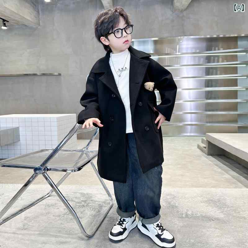 コート 男の子 ジュニア 小学生 中学生 冬物 ウール メルトン ポリエステル 厚手 ダブルボタン 襟付き テーラード 長袖 ミドル丈 ロング丈 アウター お正月 普段使い 通学 お出かけ 防寒 暖かい ソフトタッチ 韓国風