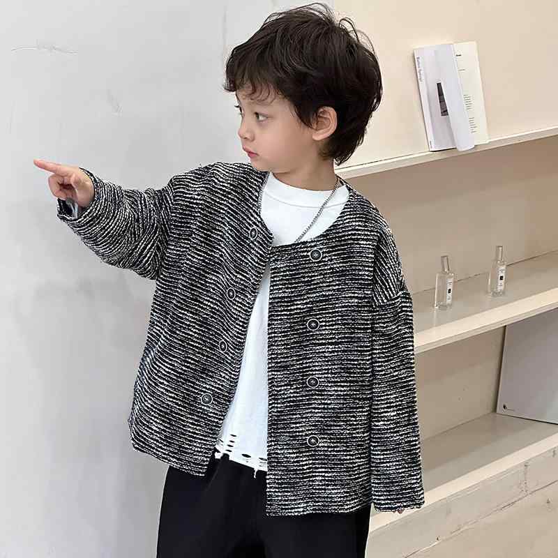 ジャケット 男の子 キッズ 子供服 アウター ブルゾン おしゃれ かっこいい 春 秋 クルーネック 長袖 シングルボタン フードなし ポリエステル 普段使い カジュアル 通園 通学 黒 4,297円