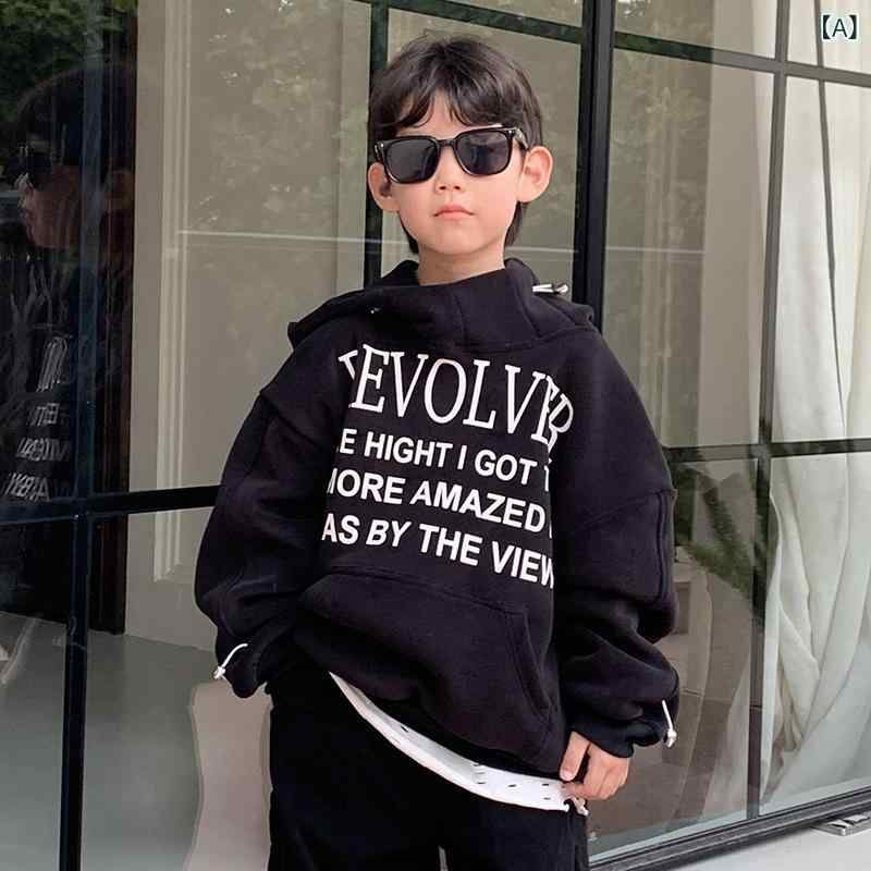 トレーナー 男の子 キッズ スウェット プルオーバー 裏起毛 厚手 フード付き 長袖 保温 防寒 暖かい 韓国風 オルチャン ファッション おしゃれ トレンド カジュアル かわいい 綿 コットン ポリエステル 黒 ブラック 秋冬 通学 普段使い