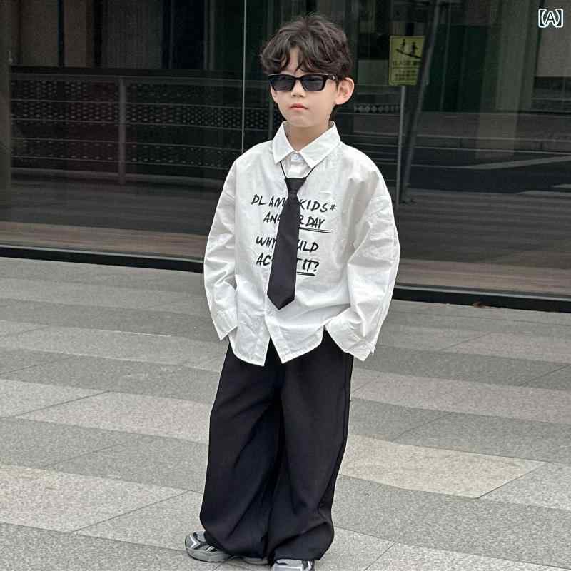 キッズ 男の子 子供 シャツ ブラウス トップス 韓国風 カジュアル ゆったり リラックスフィット 長袖 襟付き 綿 コットン 柔らかい ソフト 普段使い おしゃれ 春秋 白