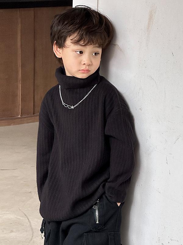 キッズ 男の子 ニット セーター おしゃれ かわいい 無地 ハイネック タートルネック プルオーバー 長袖 秋冬 秋 防寒 暖かい ソフトタッチ カジュアル アクリル 黒