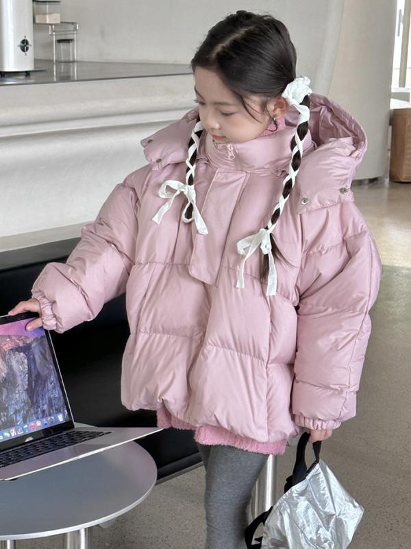 ダウンジャケット キッズ 男の子 女の子 ベビー 韓国風 ショート丈 厚手 ボリュームジャケット フード付き 取り外し可能 白鴨ダウン 冬 防寒 あったか ゆったり 紫蘭 煉瓦 黒