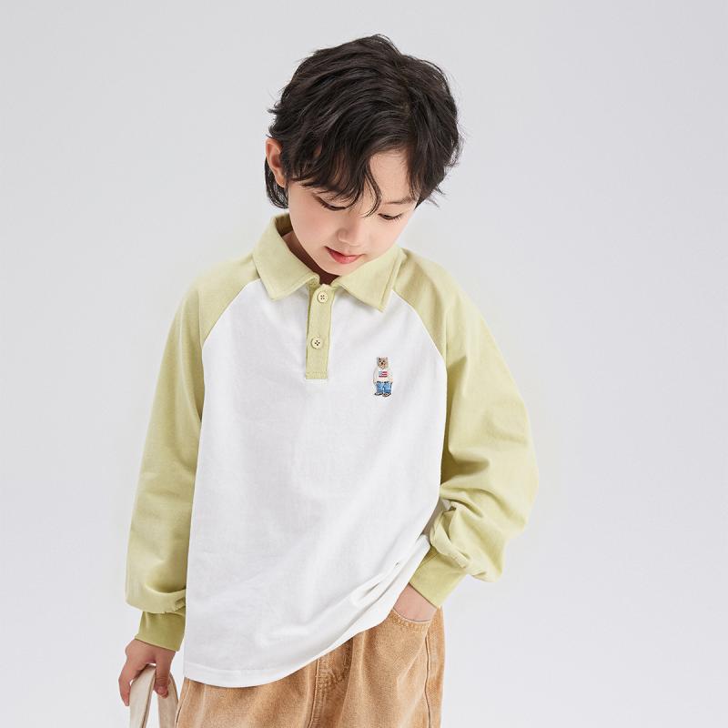 Tシャツ 男の子 子供 キッズ 長袖 綿 コットン クルーネック 丸首 配色 切り替え 韓国風 春秋 普段使い カジュアル 通学 インナー トップス 黒 浅灰緑