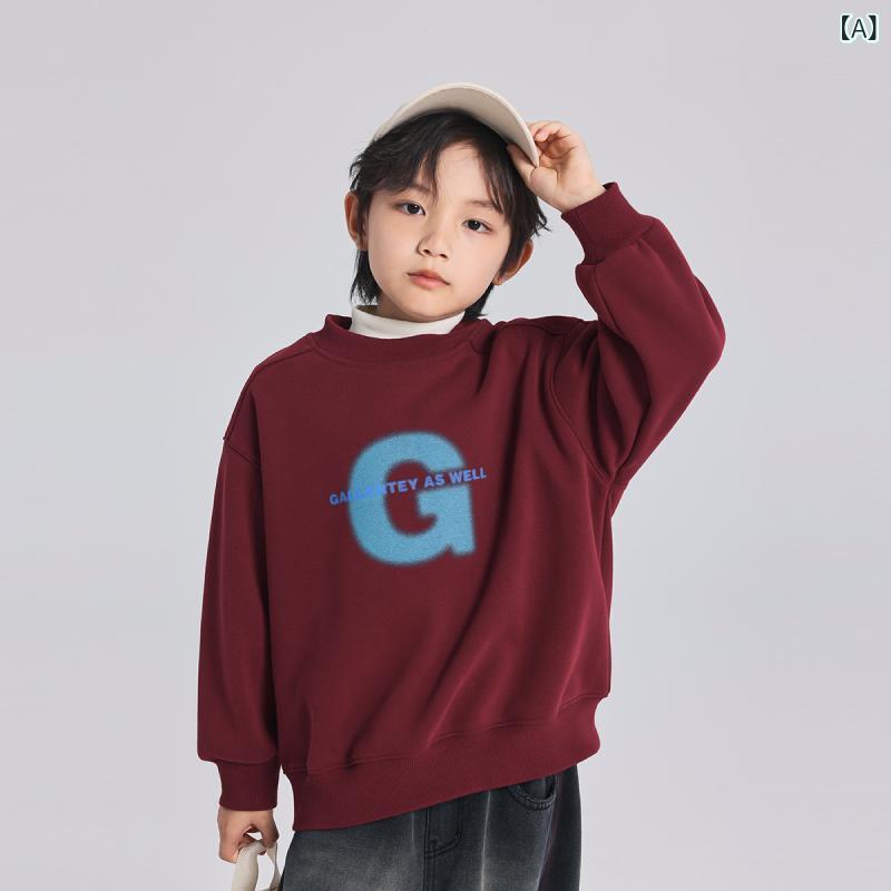 トレーナー 男の子 キッズ ジュニア 長袖 裏起毛 スウェット プルオーバー クルーネック 綿 コットン 無地 秋冬 カジュアル 普段使い 通学 おしゃれ あたたかい 防寒 赤 黒