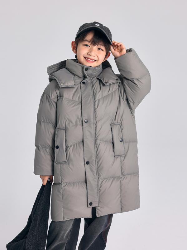 キッズ お坊っちゃん 落ちこむ上衣 落ちこむ厚地の外套 トップス ロング丈 ボンネット付き添い人 長袖 朦々たる 保温 生あたたかい もの柔らか 着回し 心地よい 無地 今めかしい 落ちこむ ナイロン 引っ切り無い 薄墨色 黒いこと 冬 秋