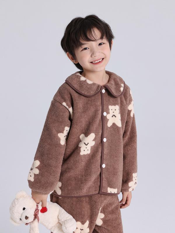 パジャマ 男の子 キッズ 長袖 ルームウェア 部屋着 上下セット サンゴフリース ポリエステル 吸湿速乾 柔らかい肌触り かわいい おしゃれ パンダ クマ ストライプ あったか 秋冬 春 普段使い