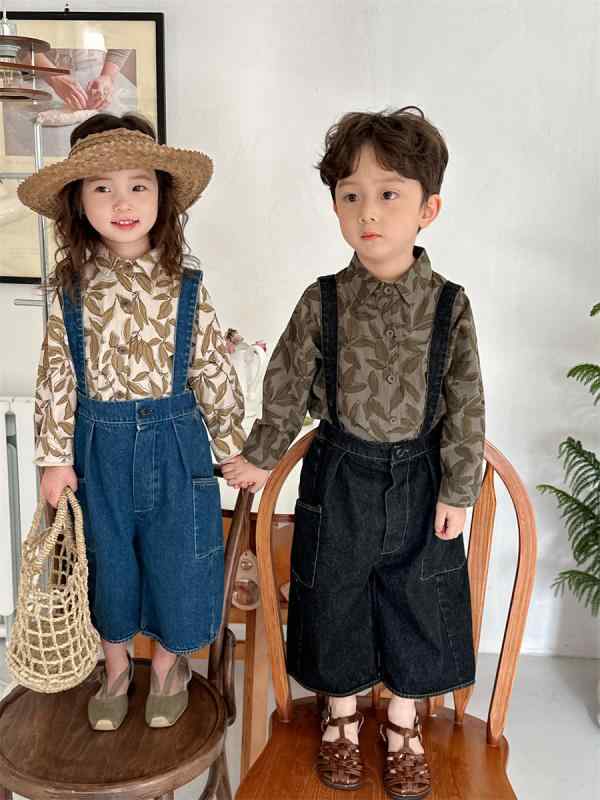 オーバーオール 子供 男の子 女の子 デニム 綿 無地 ストレート アンクル丈 春 秋 サロペット 9分丈 ボトムス カジュアル おしゃれ かわいい 普段使い 柔らかい 肌触り 韓国風 ブルー スモークグレー