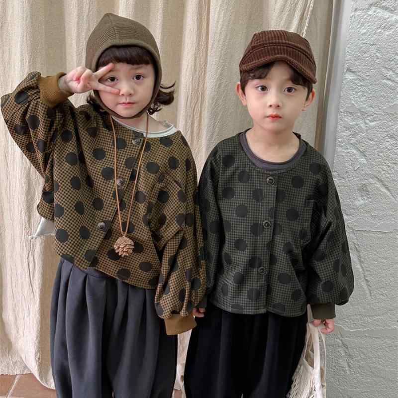 ジャケット キッズ 男の子 女の子 ベビー ドット柄 水玉模様 おしゃれ かわいい ラウンドネック 丸襟 長袖 ポリエステル 綿 柔らかい 普段使い お出かけ イエロー グリーン