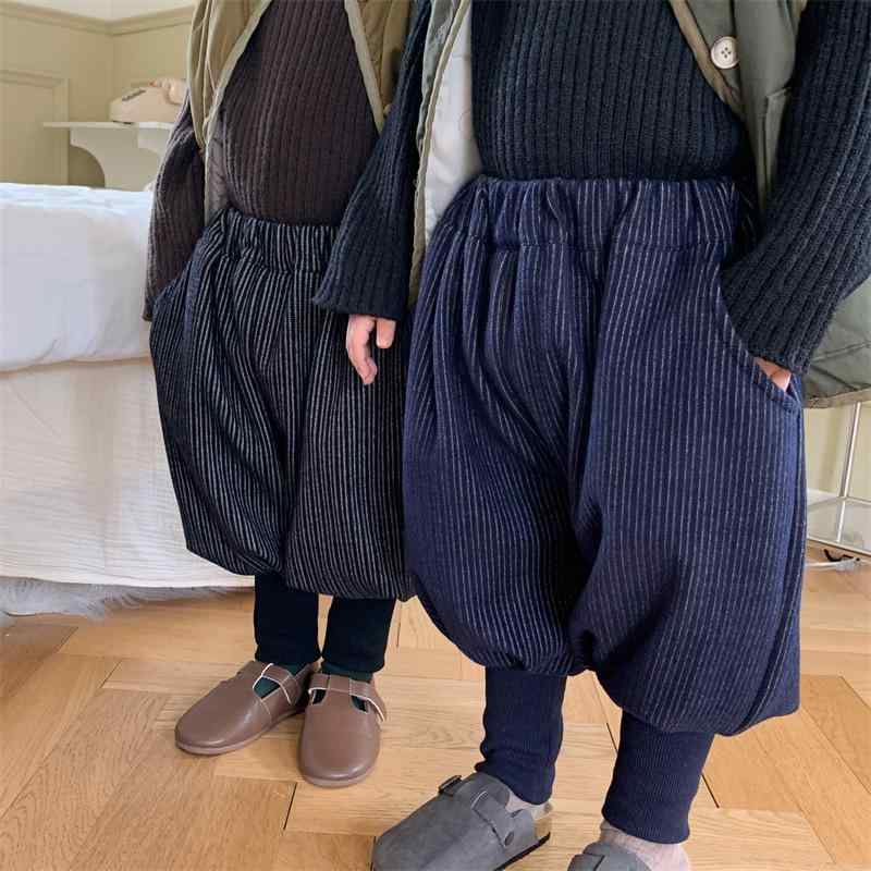 キッズパンツ 男の子 女の子 ベビー 裏起毛 厚手 暖かい 綿 縦縞 ストライプ 裾絞り ジョガー バルーン ハーレム ボトムス カジュアル 普段使い お出かけ 紺 黒 コーヒーレッド 冬