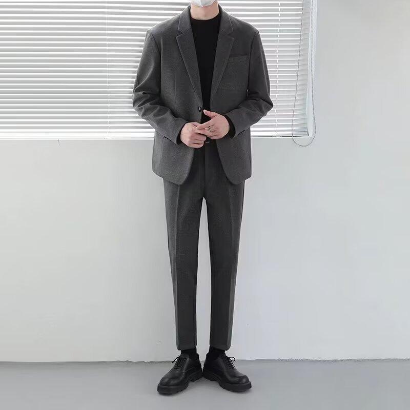 テーラードジャケット メンズ 秋冬 韓国ファッション 高級感 ウール素材 カジュアル スーツジャケット スリムフィット 厚手 アウター オフィス ビジネス 普段使い 保温性 ブラウン グレー ブラック