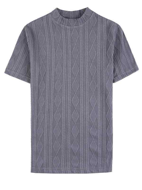 Tシャツ メンズ 男性用 半袖 ストライプ 高級感 伸縮性 ミドルネック スリムフィット スタイリッシュ ポリエステル カジュアル 普段使い 大人カジュアル 細身 カットソー