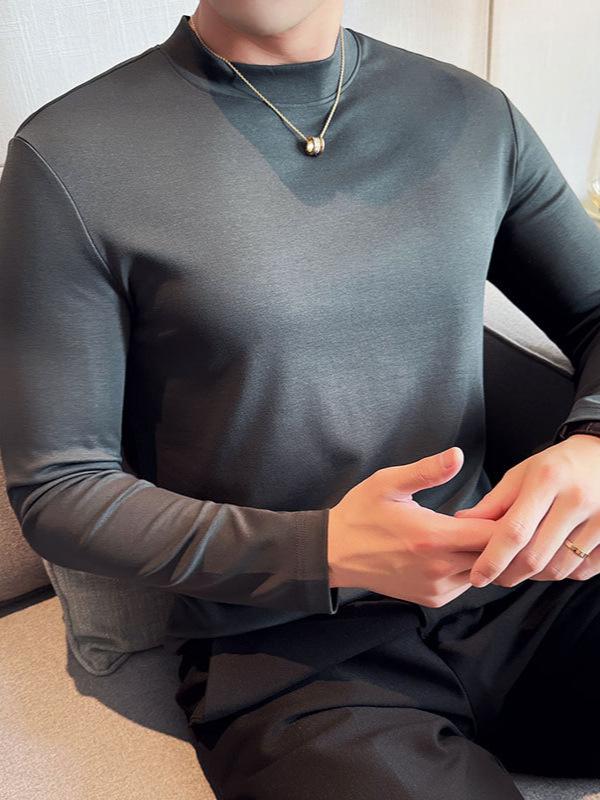 Tシャツ メンズ 男性 長袖 トップス スリムフィット ラウンドネック 丸首 高級感 再生繊維 伸縮性 インナー 肌着 カジュアル 普段使い パールホワイト ディープブラック コーヒーブラウン