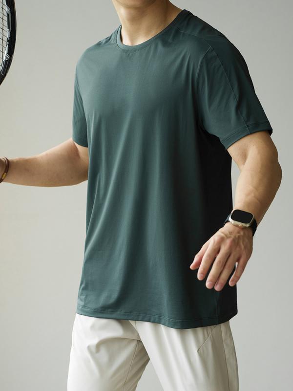 Tシャツ メンズ アメリカンスタイル アウトドア 接触冷感 吸汗速乾 クルーネック 半袖 トップス カジュアル スポーツ フィットネス 薄手 ナイロン スパンデックス 夏