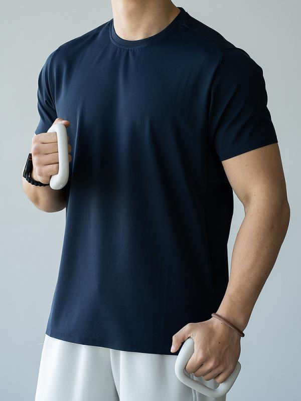 Tシャツ メンズ 男性 接触冷感 ひんやり 速乾 半袖 トップス ラウンドネック 丸首 カジュアル スポーツ 無地 薄手 軽量 吸湿速乾 ナイロン ポリウレタン 伸縮性 ゆったり ビッグシルエット ブラック ホワイト ネイビー