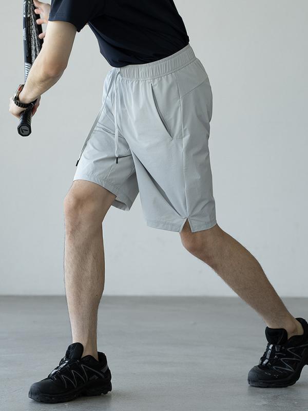 ハーフパンツ メンズ 軽量 接触冷感 速乾 通気性 伸縮性ウエストゴム 裾スリット ストレート ナイロン スパンデックス スポーツ カジュアル 普段使い アウトドア ゴルフ ウォーキング 膝丈 ライトグレー カーキ シンプル 快適