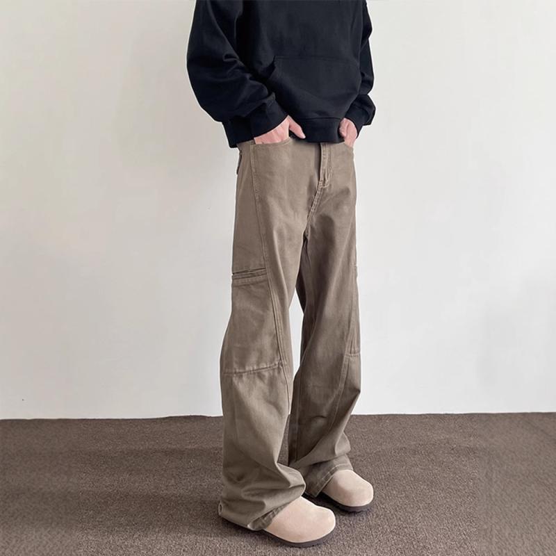 ワークパンツ メンズ カーゴパンツ ブラウン マイラード カーキ アメリカンヴィンテージ アメカジ ストリート カジュアル ルーズフィット ゆったり ストレート フレア ブーツカット ロングパンツ 長ズボン ポリエステル イージーケア 耐久性 オールシ
