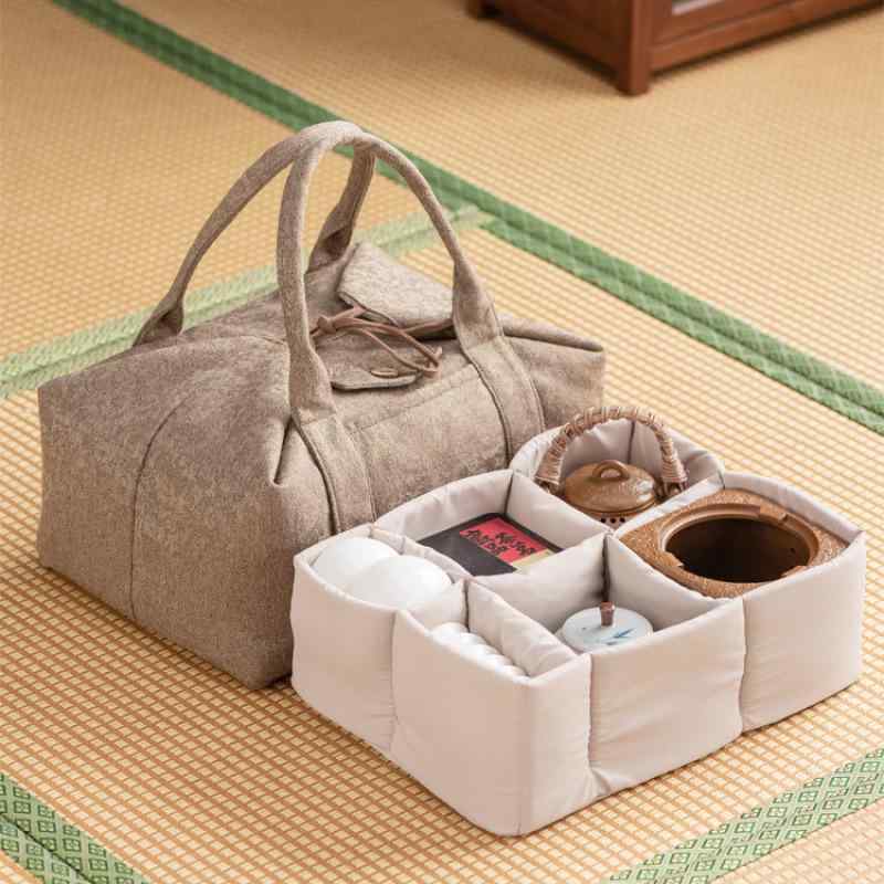 収納バッグ 収納ケース トラベル 旅行 キャンプ アウトドア ピクニック 家庭 持ち運び 携帯 ポータブル 超大型 大容量 ティーセット 茶器セット 布製 布地 カーキ グレーブルー