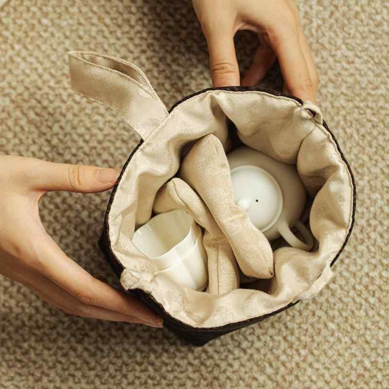 茶器 収納袋 布製 携帯 バッグ 茶事 アウトドア 旅行 鞄 ポーチ 持ち運び便利 和風 おしゃれ コンパクト 軽量 多機能 ピクニック キャンプ お出かけ 行楽 緑 ピンク 黒