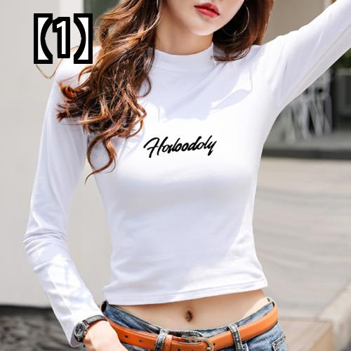 Tシャツ トップス レディース ファッション おしゃれ 快適 22 ボトムス シャツ 春秋 ショート タイト フィット ニュー ハイ ウエスト タートルネック 長袖 最旬ダウン