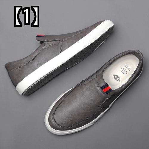 スリッポン メンズ カジュアル シューズ 靴 スニーカー おしゃれ 春夏 レザー イギリス 韓国 グレー ブラウン 黒 ファッション通販