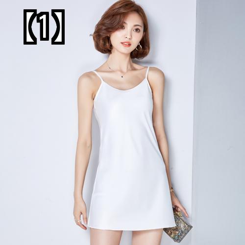 ペチコート キャミソール ワンピース レディース インナー スリップ 春夏 シルク サテン ミドル丈 ボトムス スリム フィット 白 黒 ワインレッド 全ての