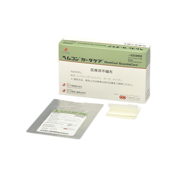 ヘムコン ガーダケア 滅菌ソフトガーゼ 不織布タイプ 5cm×40cm (5枚入) 止血 医療用 ガーゼ 個包装 滅菌ガーゼ カットガーゼ すり傷 きり傷 やけど 火傷 カテーテル 気管切開用