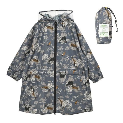 [キウ] キッズレインコート KIDS RAIN COAT 防水 撥水 はっ水 耐水 雨対策 台風 梅雨 レインポンチョ 子供 子ども カッパ 雨具 雨ガッパ 雨合羽 袖付き 収納袋 ポケット 通園 通学 幼稚園 保育園 小学校 おしゃれ かわいい ランドセル対応 男の子 女の子 サファリアニマル K4