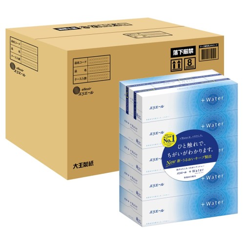 エリエール ティッシュ プラスウォーター(+Water) 180組×50箱 (5箱×10パック) パルプ100% ケース販売|グラムスキー薬局 店