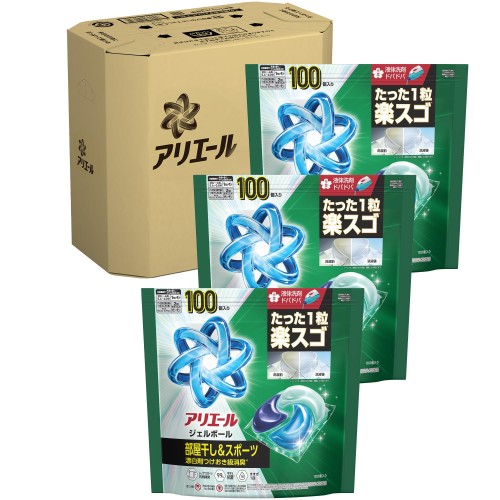 アリエール ジェルボール ケース品 大容量 100個×3袋 部屋干しスポーツ消臭 洗濯洗剤 詰め替え|グラムスキー薬局 店