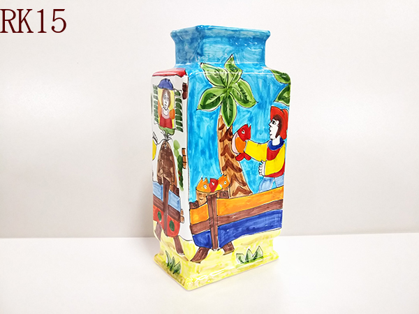 楽天市場 花瓶 角型花瓶 フラワーベース イタリア製 W18 H38 イタリア陶器 シチリア産 インテリア用品 ハンドメイド Granada