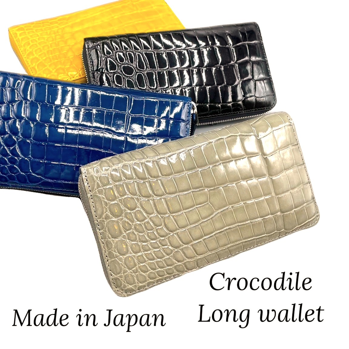 ポンパドー ビター クロコダイル 長財布 日本製 ブラック/イエロー
