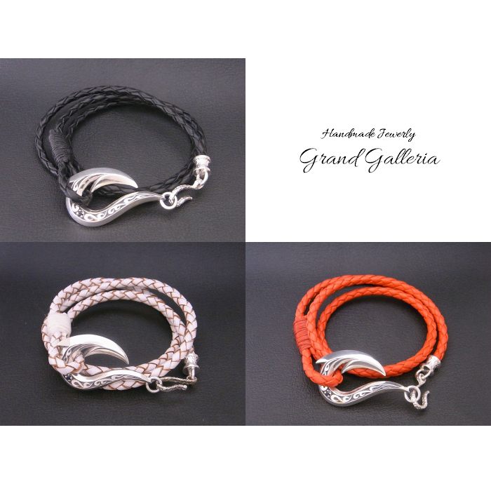 【貨物輸送無料】【Grand Galleria グランドガレリア】  フィッシュフック 釣針 唐草飾りつけ アラベスク 腕輪 天然石 誕生石 しろがね色添え物 しろがね色925 御手手お手伝いさん 手作り なめし革 牛皮 メンズ 彼 生まれ落ちる日 差し上げ物 差し上げ物荷拵え