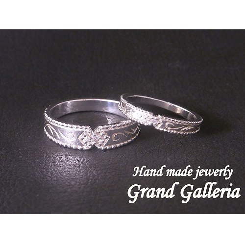 【送料無料】【Grand Galleria グランドガレリア】 結婚指輪 マリッジリング ペアリング 唐草模様 アラベスク サイズ0～30号 pt900 プラチナ900 ダイアモンド 天然石 ハンドメイド 手作り メンズ レディース ペア 誕生日 プレゼント ギフト包装｜Grand Galleria