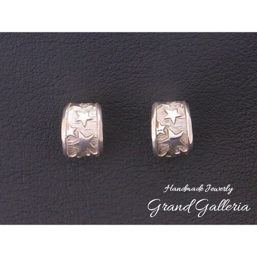 【送料無料】【両耳】【Grand Galleria グランドガレリア】 星 スター フープ 白 ピアス シルバー シルバーアクセサリー シルバー925 ハンドメイド 手作り ユニセックス 彼氏 彼女 誕生日 プレゼント ギフト包装