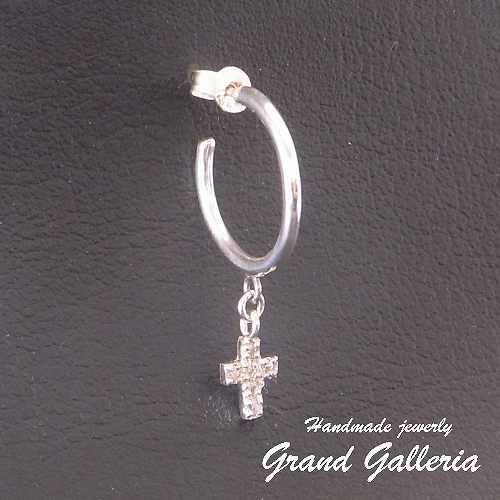 【送料無料】【片耳】【Grand Galleria グランドガレリア】 クロス 十字架 フープ ピアス キュービックジルコニア シルバー シルバーアクセサリー シルバー925 ハンドメイド 手作り 彼氏 メンズ レディース 彼女 誕生日 プレゼント ギフト包装