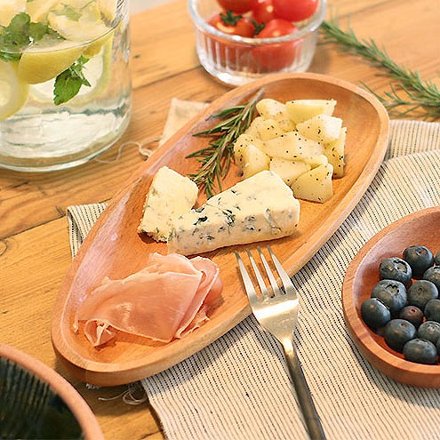 ナインマーケ マホガニープレート ロング ウッド 木製 食器 木目 おうちカフェ食器 おしゃれ カフェランチ プレート 取り皿 アウトドア キャンプ q食器 当店一番人気