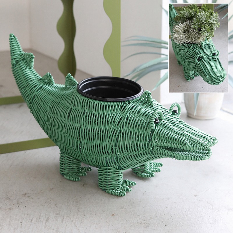クロコ・バスケットプランター コベントガーデン neulo アニマル 動物 わに ワニ クロコダイル グリーン COVENT GARDEN インテリアやガーデンニング用に 鉢カバー フラワー鉢 植木鉢 ポット アンティーク調 プランター バケツ ガーデニング スタンド LK-01
