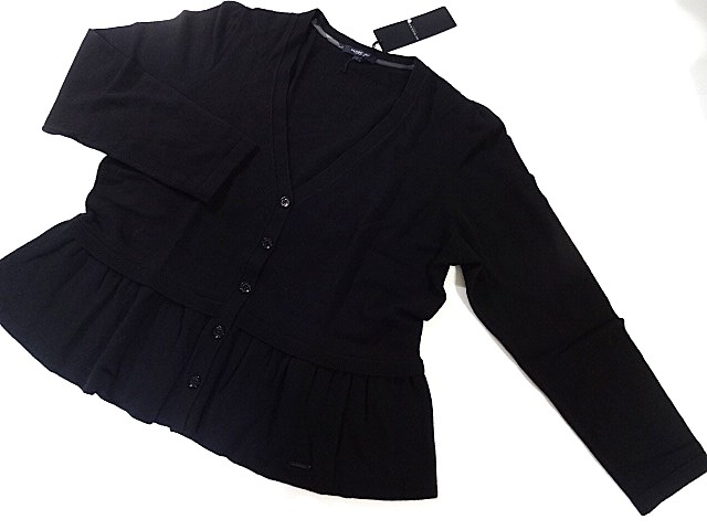 バーバリー 英国の首都 BURBERRY LONDON 裾フラウンス 裾にBURBERRYロゴタイプ一皿 カシミール１００％ カーディ ５（15号）黒いこと 黒 ジレー
