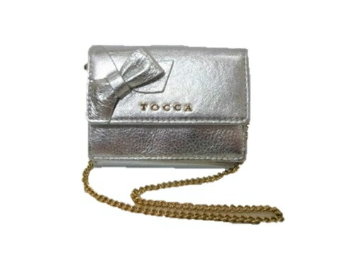 TOCCA トッカ SPARKLE RIBBON TRIFOLD WALLET３つ折り 財布 ミニウォレット リボンモチーフ チェーン付き シルバー