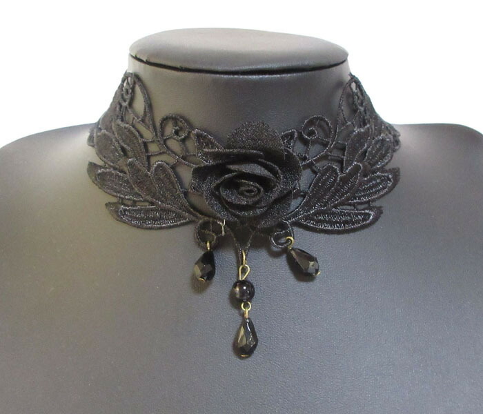 市場 送料無料 首元 黒バラ チョーカー アクセサリー フェミニン メール便 お洒落 花 レース 黒 首飾り ブラック レディース ネックレス ビジュー