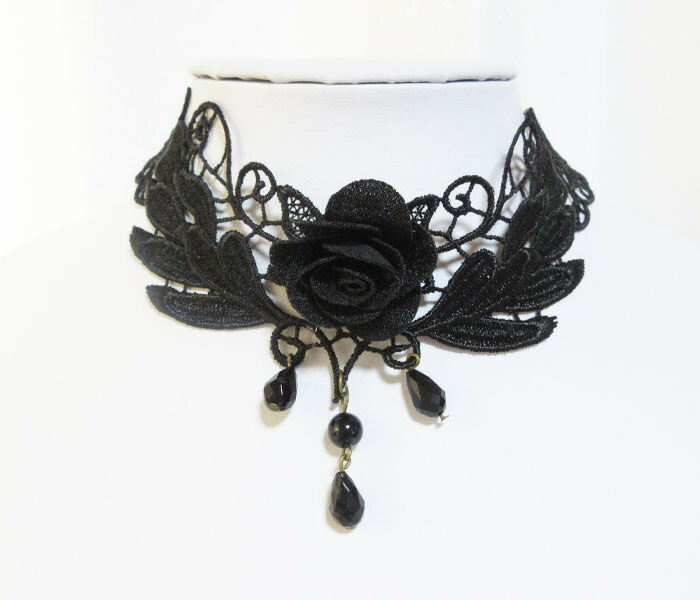 市場 送料無料 首元 黒バラ チョーカー アクセサリー フェミニン メール便 お洒落 花 レース 黒 首飾り ブラック レディース ネックレス ビジュー