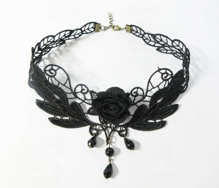 市場 送料無料 首元 黒バラ チョーカー アクセサリー フェミニン メール便 お洒落 花 レース 黒 首飾り ブラック レディース ネックレス ビジュー